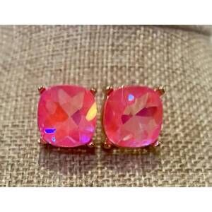 NEW SOPHIA COLLECTION women's square faceted gem stud earrings in neon pink